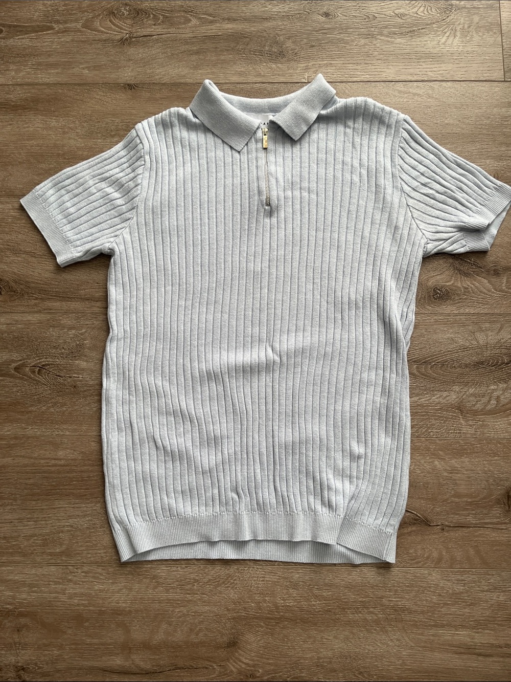Topman Light Blue Ribbed Zip Polo Shirt